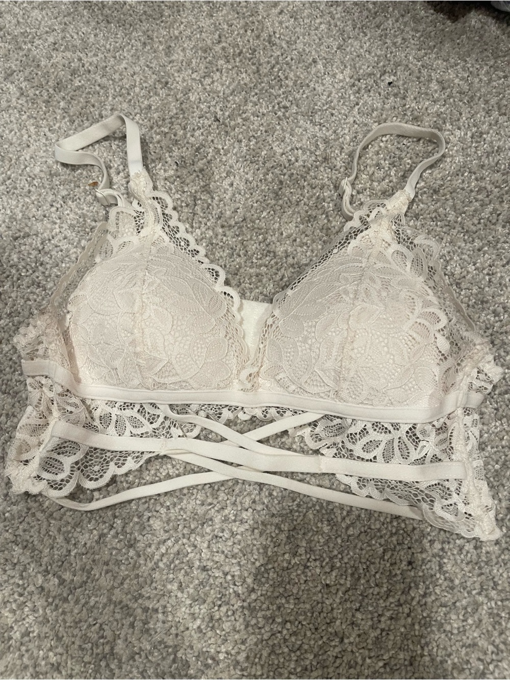 Lace Bralette with Strappy Lace Band - Cream
